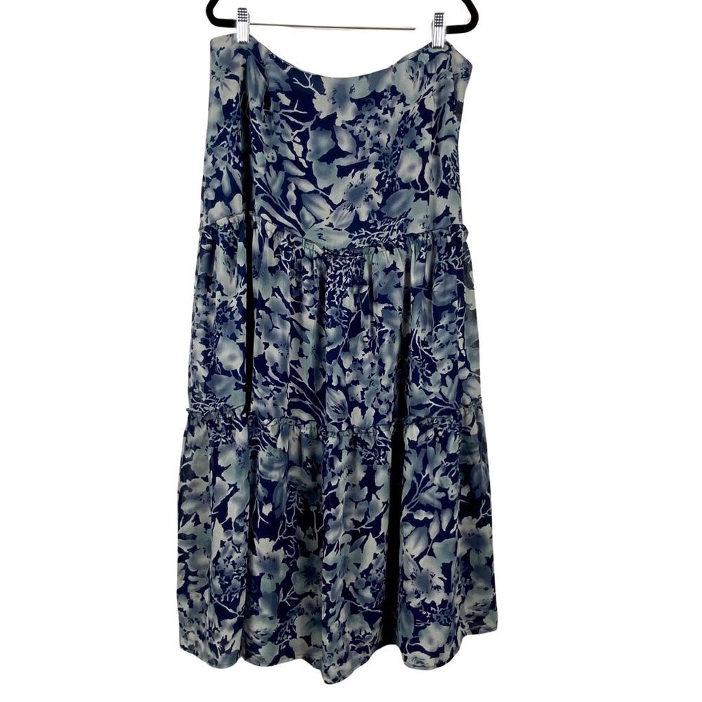 Chadwicks Blue Gray Floral Chiffon Ruffle Maxi Skirt Plus 18T